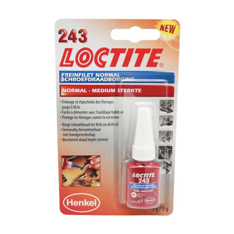 FREIN FILET NORMAL LOCTITE 243 A RESISTANCE MOYENNE (FLACON 5 ML SOUS BLISTER) FREIN FILET HAUTE PERFORMANCE POUR SÉCURISER VOS FIXATIONS ET ÉVITER TOUT DESSERRAGE. origine BETA -DISPO