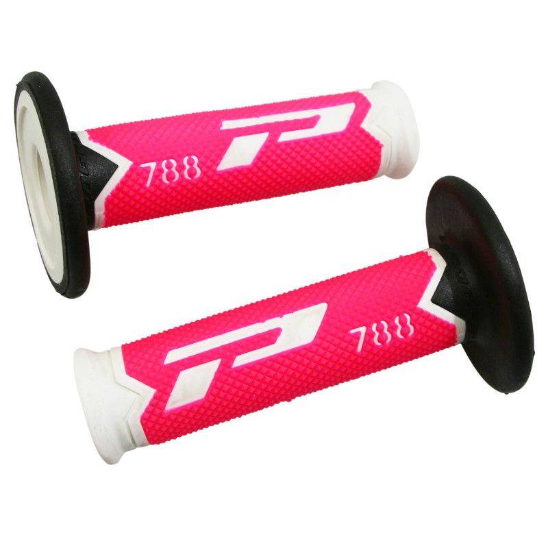 REVETEMENT POIGNEE PROGRIP OFF ROAD 788 TRIPLE DENSITE FLUO DESIGN BLANC/FUCHSIA/NOIR 115mm (PAIRE) (CROSS/MX)