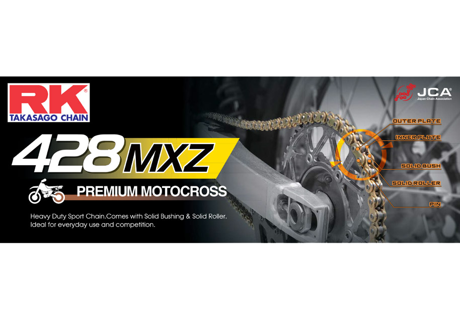 CHAINE RK 428MX ULTRA RENFORCEE 124 MAILLONS avec Attache Rapide CHAINE RK 428MX ULTRA RENFORCEE 124 MAILLONS avec Attache Rapide origine KEEWAY 