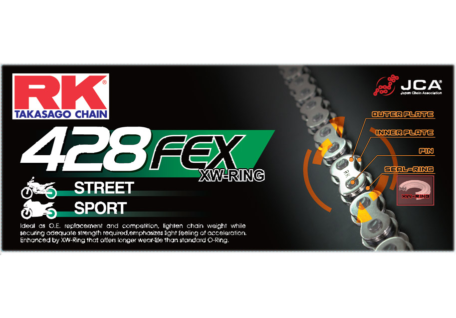 CHAINE RK 428FEX XW RING SUPER RENFORCEE 124 MAILLONS avec Attache Rapide CHAINE RK 428FEX XW RING SUPER RENFORCEE 124 MAILLONS avec Attache Rapide origine KEEWAY 