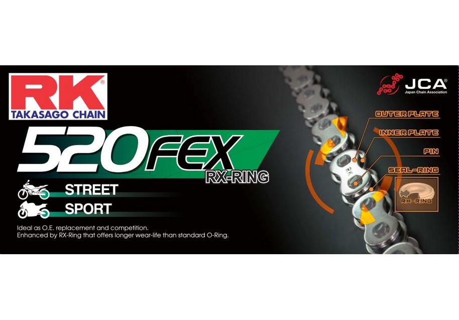 	CHAINE RK 520 FEX 120 MAILLONS RX RING SUPER RENFORCEE avec Attache Rapide