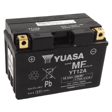 BATTERIE YT12A YUASA - SYM BATTERIE YT12A YUASA ACTIVEE EN USINE PRETE A L`EMPLOI - SYM origine SYM -DISPO