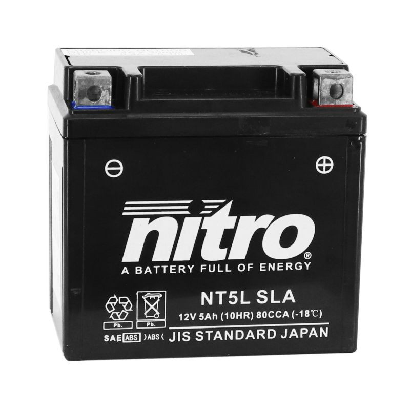 BATTERIE NT5L NITRO SLA PRETE A L EMPLOI BATTERIE 12V 5 Ah NT5L NITRO SLA SANS ENTRETIEN PRETE A L`EMPLOI (Lg114xL71xH106mm) (EQUIVALENT YTC5L-BS / CBT5L-BS) origine  YTC5L