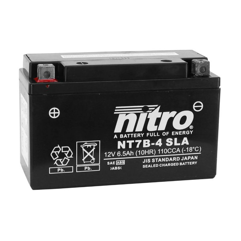 BATTERIE NT7B-4 NITRO SLA PRETE A L EMPLOI BATTERIE 12V 6,5 Ah NT7B-4 NITRO SLA SANS ENTRETIEN PRETE A L`EMPLOI (Lg150xL65xH93mm) (EQUIVALENT YT7B-4) origine  YT7B-4