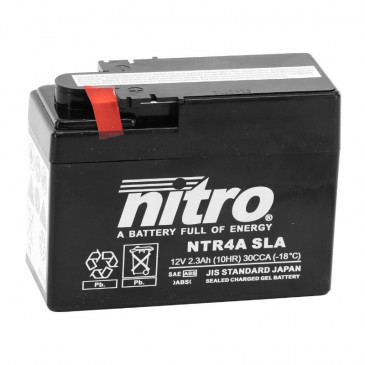 BATTERIE NTR4A NITRO SLA PRETE A L EMPLOI BATTERIE 12V 2,3 Ah NTR4A NITRO SLA SANS ENTRETIEN PRETE A L`EMPLOI (Lg112xL49xH86mm)(EQUIVALENT CTR4A-BS / CTR4ABS / YTR4A-BS) origine  -DISPO