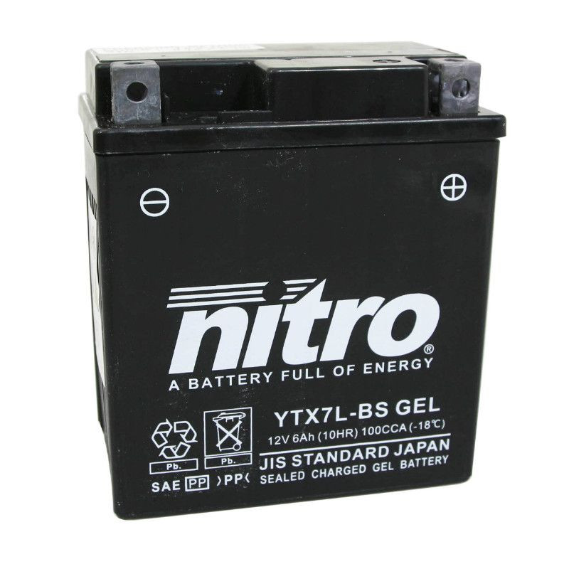 BATTERIE NTX7L NITRO SLA PRETE A L EMPLOI BATTERIE 12V 6 Ah NTX7L NITRO SLA SANS ENTRETIEN PRETE A L`EMPLOI (Lg114xL71xH131mm) (EQUIVALENT YTX7L-BS / AGM / GEL) origine  YTX7L