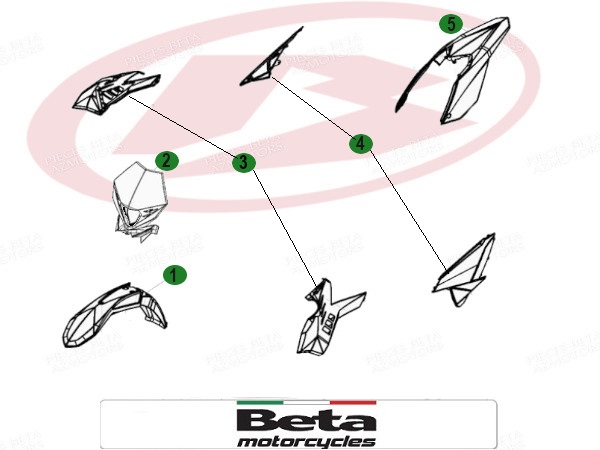 LOT CARENAGES ROUGE ORIGINE BETA RR 4T 125 LC (2019-2020)