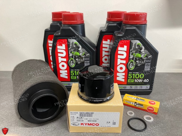 KIT HUILE MOTUL 5100 4T 10W-40 -(4L)MXU 550I T3B/EPS T3B ET SON KIT ENTRETIEN MOTEUR KIT ENTRETIEN MOTEUR MXU 550I T3B/EPS T3B ET HUILE MOTUL 5100 4T 10W-40 -(4L)
- FILTRE A AIR (1721A-LDB5-E00) 
- FILTRE A HUILE HF-147 (1541A-LBA2-E00)
- BOUGIE CR7E
- JOINT TORIQUE (30,8)(91302-0A01-021)
- JOINT DE VIDANGE (10MM)(moteur)(90521-GFY6-C00) origine KYMCO 