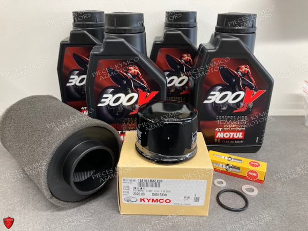 KIT HUILE MOTUL 300V 4T 10W-40 -(4L)MXU 550I T3B/EPS T3B ET SON KIT ENTRETIEN MOTEUR KIT ENTRETIEN MOTEUR MXU 550I T3B/EPS T3B ET HUILE MOTUL 300V 4T 10W-40 -(4L)
- FILTRE A AIR (1721A-LDB5-E00) 
- FILTRE A HUILE HF-147 (1541A-LBA2-E00)
- BOUGIE CR7E
- JOINT TORIQUE (30,8)(91302-0A01-021)
- JOINT DE VIDANGE (10MM)(moteur)(90521-GFY6-C00) origine KYMCO 