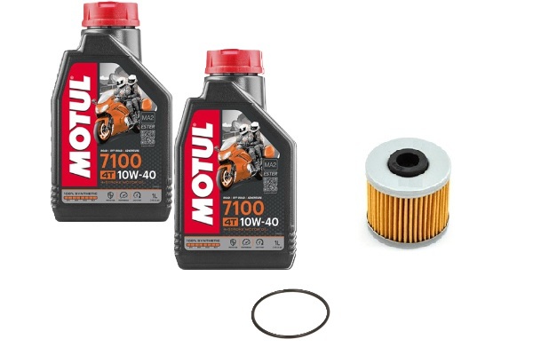 KIT VIDANGE DOWNTOWN/DTX KYMCO : HUILE MOTUL 7100 4T 10W-40 (2L), FILTRE HF-566 ET JOINT TORIQUE