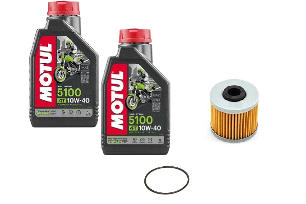 KIT VIDANGE DOWNTOWN/DTX KYMCO : HUILE MOTUL 5100 4T 10W-40 (2L), FILTRE HF-566 ET JOINT TORIQUE