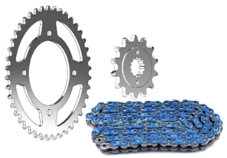 KIT CHAINE BLEU DINLI/MASAI 450/460 ((XW RING ULTRA RENFORCEE RK520GXW) - (ADAPTABLE)(avec Attache A River.)