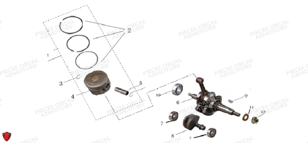 Piston Vilebrequin ORCAL Pièces Orcal SIRIO 125cc Euro5