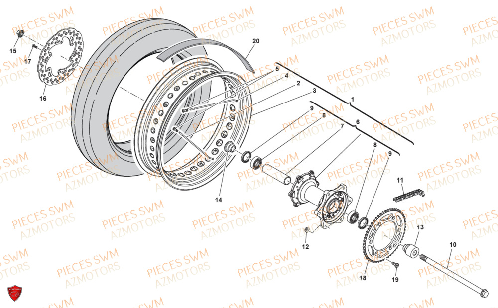 Roue Arriere SWM Pieces SWM Origine ACE OF SPADES 125 (2020)
