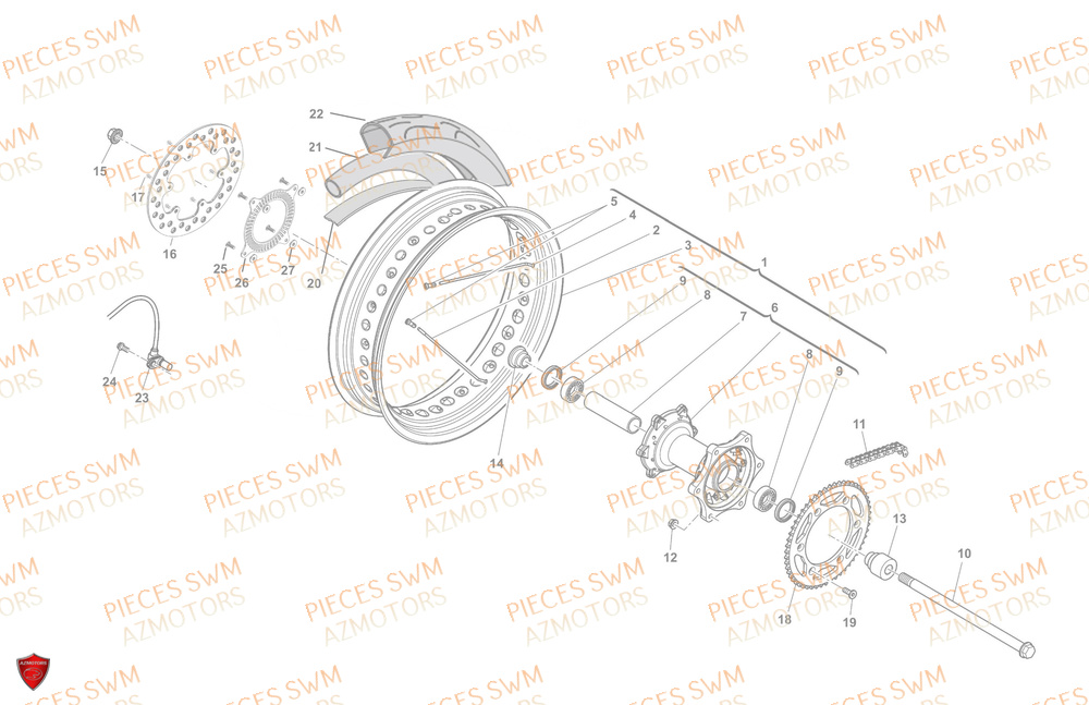 Roue Arriere SWM Pieces SWM Origine ACE OF SPADES 125 E5(2022)
