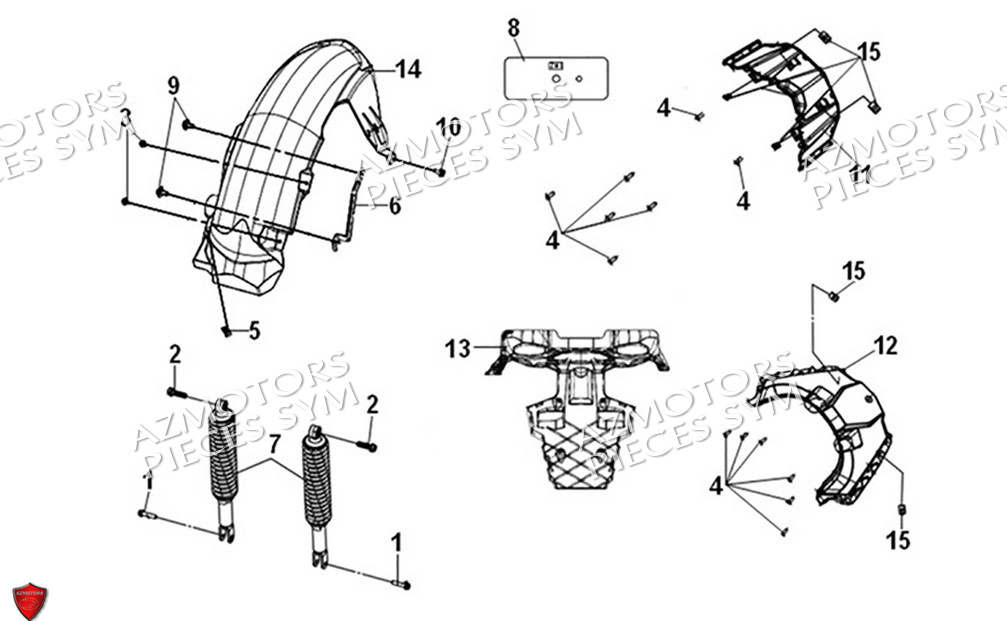 Garde Boue Arriere Amortisseurs SYM Pièces ADX 300 (TEA30T1CN-EU) - 2024