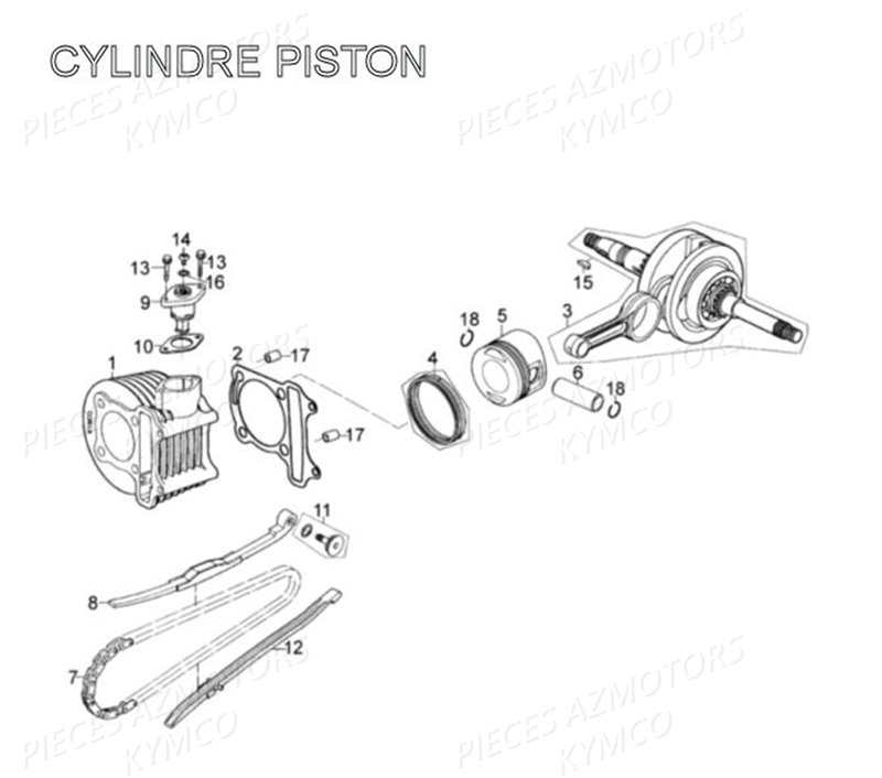 Cylindre Piston KYMCO Pièces AGILITY 125 4T EUROII (KN25SA/KN25SB)