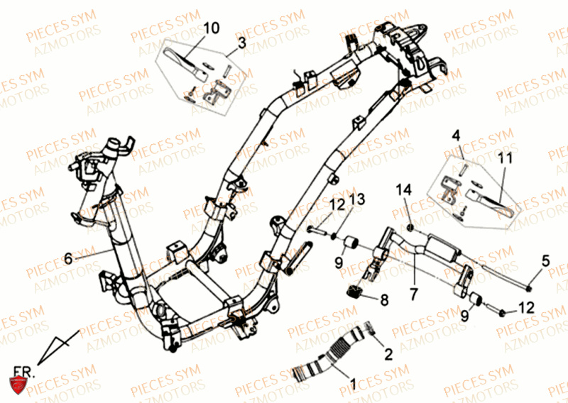 Chassis SYM Pièces ALLO 50 GT 2014 - AJ05W8-EU