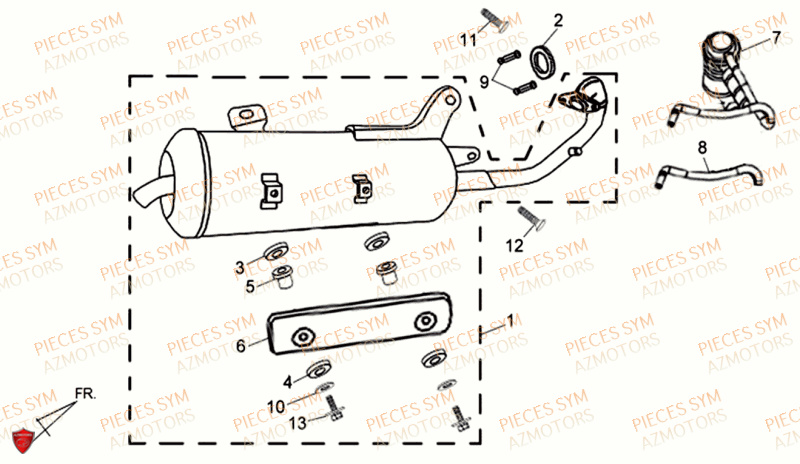 Echappement SYM Pièces ALLO 50 GT 2014 - AJ05W8-EU