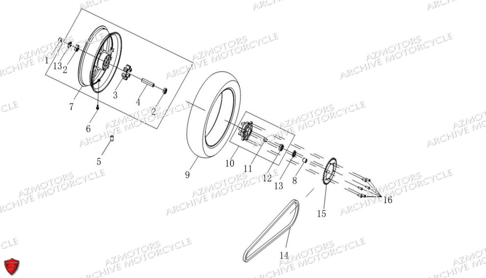 Roue Arriere ARCHIVE MOTO PIECE ARCHIVE BLACKPEARL 125cc EURO5