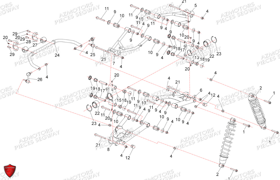 Ensemble Suspension Arriere SEGWAY Pieces AT5L VERSION LUXE CHASSIS LONG