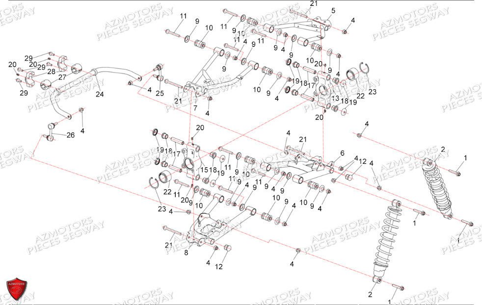 Ensemble Suspension Arriere SEGWAY Pieces SNARLER AT5S VERSION EPS