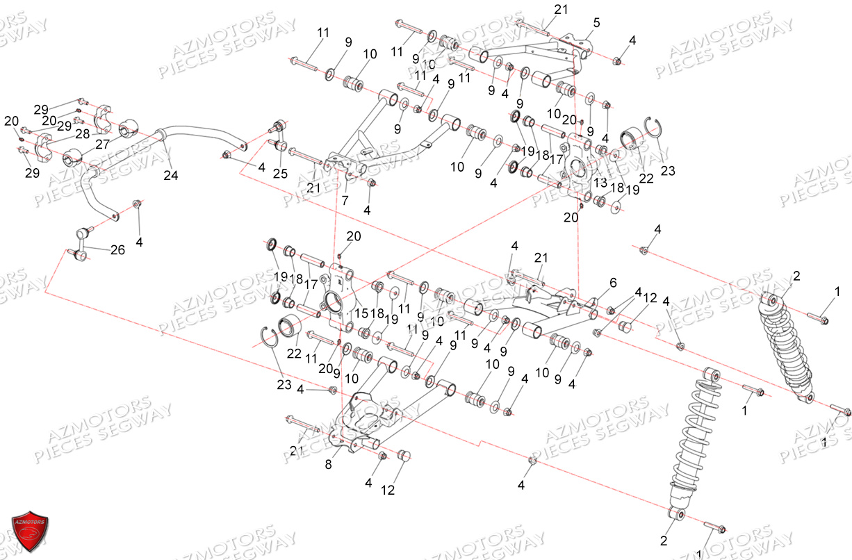 Ensemble Suspension Arriere SEGWAY Pieces AT5S VERSION STANDARD