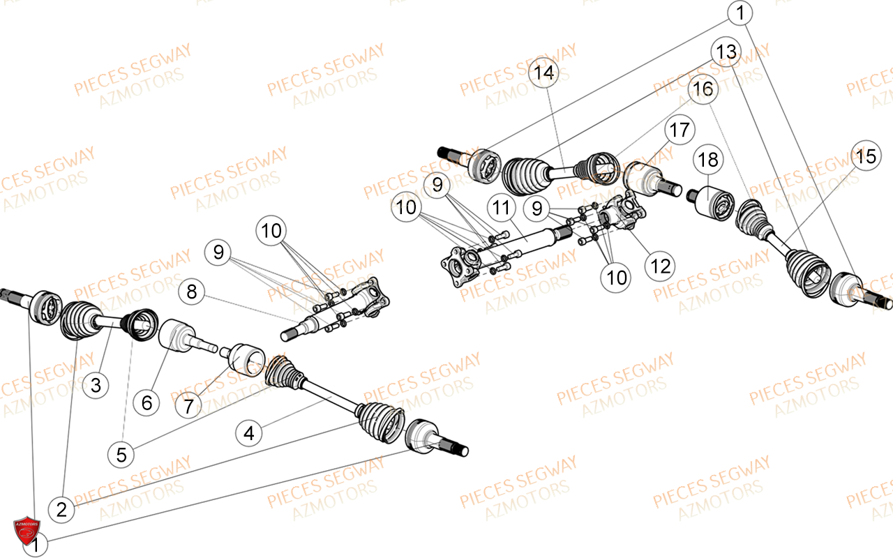 Cardans (details Court Ltd) SEGWAY Pièces SNARLER AT6S LUXE