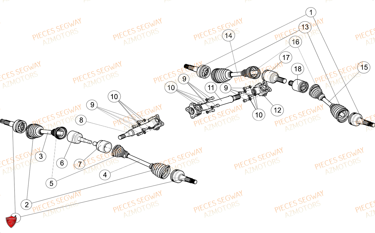 Cardans (details Court Gsp) SEGWAY Pièces SNARLER AT6S STANDARD