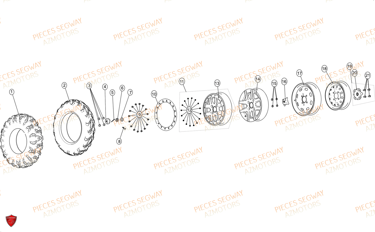 ROUES_AVANT SEGWAY Pièces QUAD SNARLER AT6S STD (CHASSIS COURT)