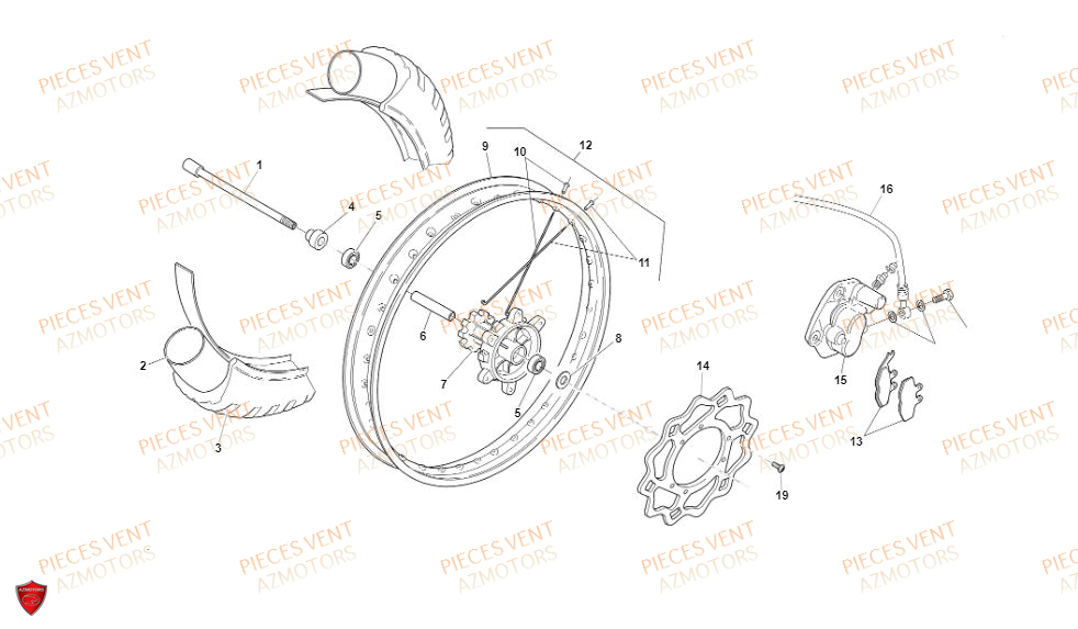 Roue Avant VENT Pièces Vent Enduro BAJA RR 50cc - 2020 (VERSION FOURCHE ALUMINIUM)