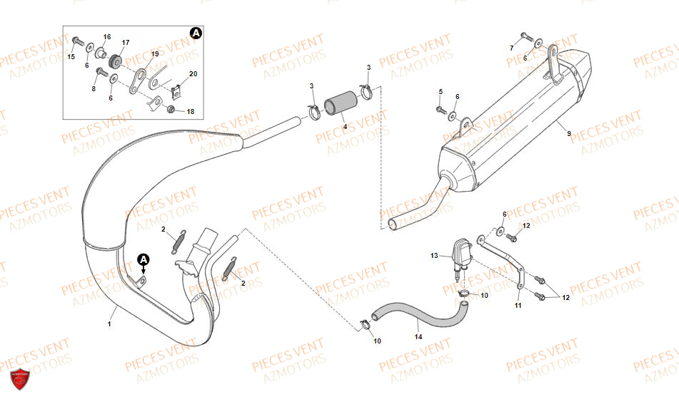 Echappement VENT Pièces Vent Enduro BAJA RR 50cc - 2021-2022-2023 (VERSION FOURCHE ALUMINIUM)