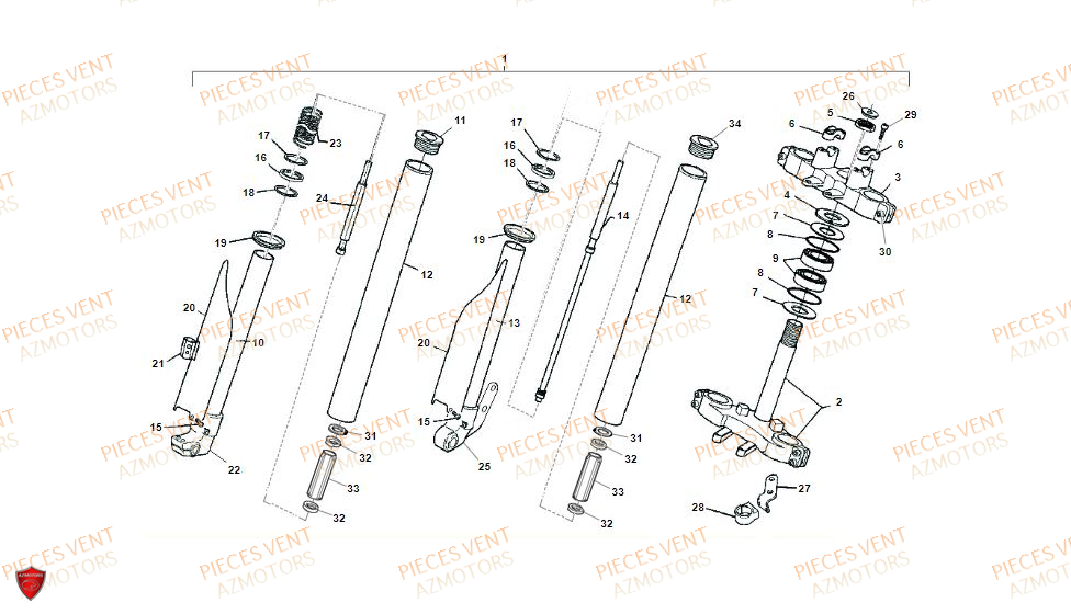 Fourche VENT Pièces Vent Enduro BAJA RR 50cc - 2021-2022-2023 (VERSION FOURCHE ALUMINIUM)