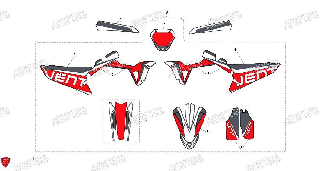 Adhesifs VENT Pièces Vent Enduro BAJA RR 50cc - 2024 (VERSION FOURCHE ALUMINIUM)