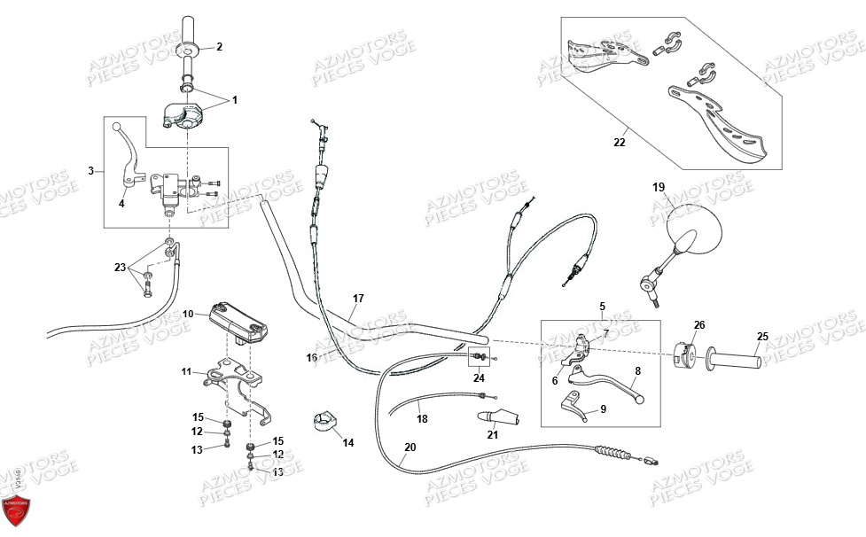 Guidon Controles VENT Pièces Vent Enduro BAJA RR 50cc - 2024 (VERSION FOURCHE ALUMINIUM)