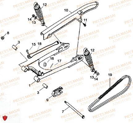 Bras Oscillant MASAI Pièces Moto BLACK ROD 125cc