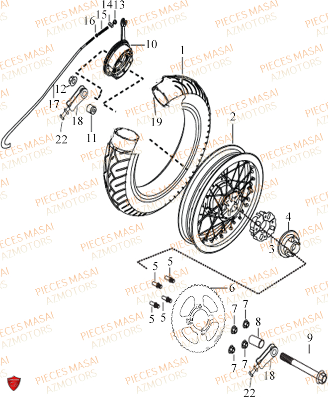 Roue Arriere MASAI Pièces Moto BLACK ROD 125cc