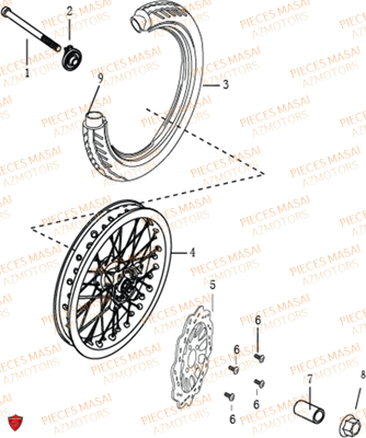 Roue Avant MASAI Pièces Moto BLACK ROD 125cc