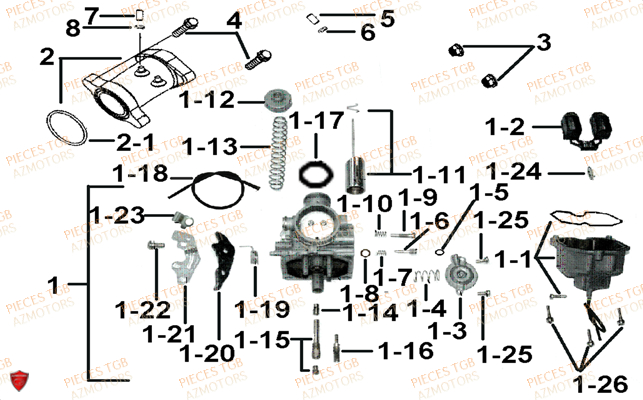 Carburateur TGB Pieces TGB BLADE 250 LE E LIMITED ED
(No serie RFCFCBFCA.... Type FCB)