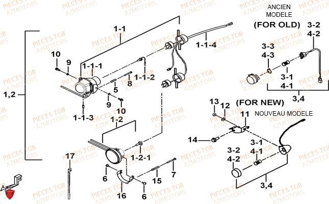 Eclairage Avant TGB Pieces TGB BLADE 250 LE E LIMITED ED
(No serie RFCFCBFCA.... Type FCB)