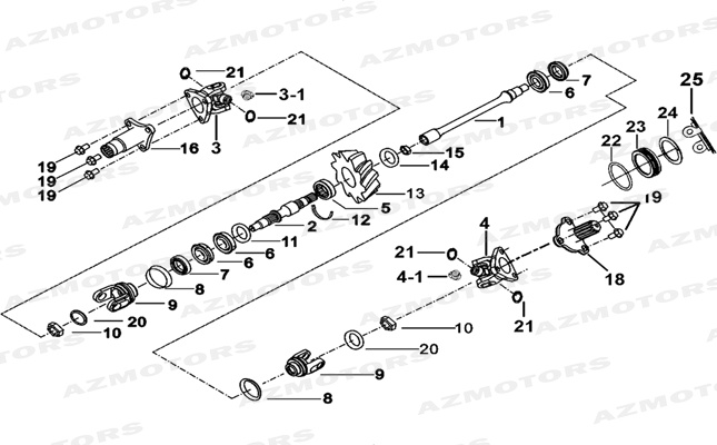 SYSTEME DE TRANSMISSION vue eclate Pieces TGB BLADE 400/425 (Concerne