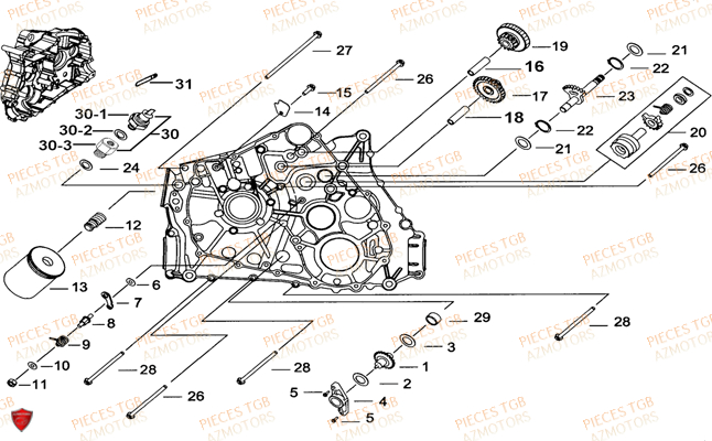 Carter Moteur Gauche 1 TGB Pieces TGB BLADE 500 SL 4x4 2016 (No serie RFCFBGFTL.... Type FTG-D)