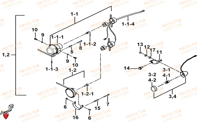 Eclairage Avant TGB Pieces TGB BLADE 500 SL 4x4 2016 (No serie RFCFBGFTL.... Type FTG-D)