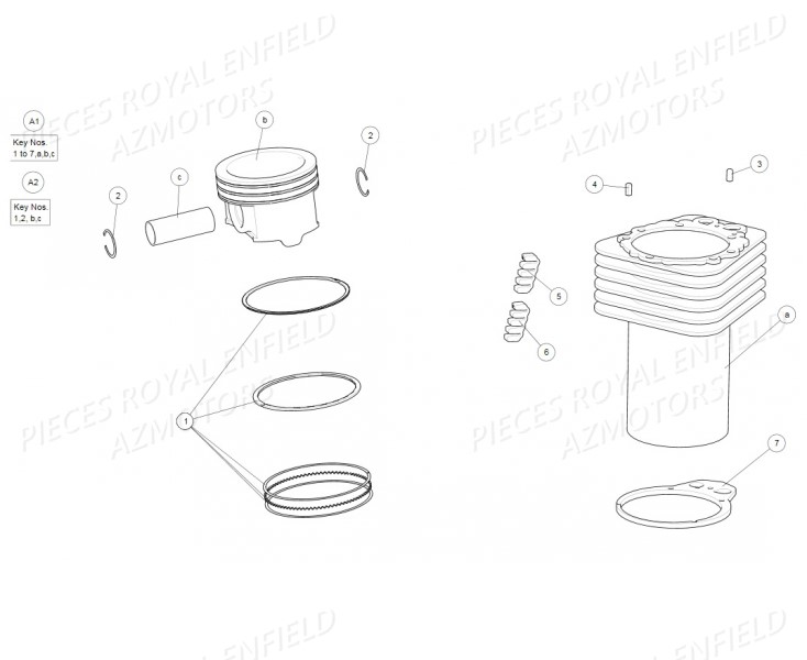 Cylindre Piston ROYAL ENFIELD Pieces ROYAL ENFIELD BULLET TRIAL 500 GREEN (2019-2020)