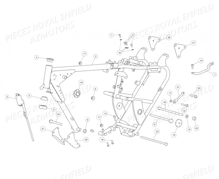 Cadre 1 ROYAL ENFIELD Pieces ROYAL ENFIELD BULLET TRIAL 500 RED (2019-2020)