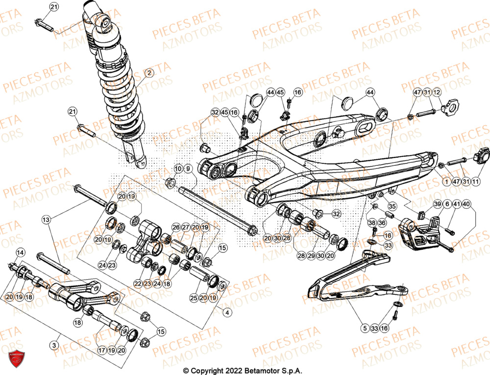 Bras Oscillant Amortisseur BETA Pieces BETA CROSS RX 300 2T - (2024)