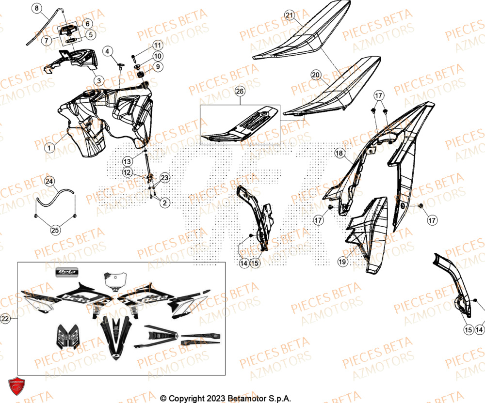 Carenages Reservoir Selle BETA Pieces BETA CROSS RX 300 2T - (2024)