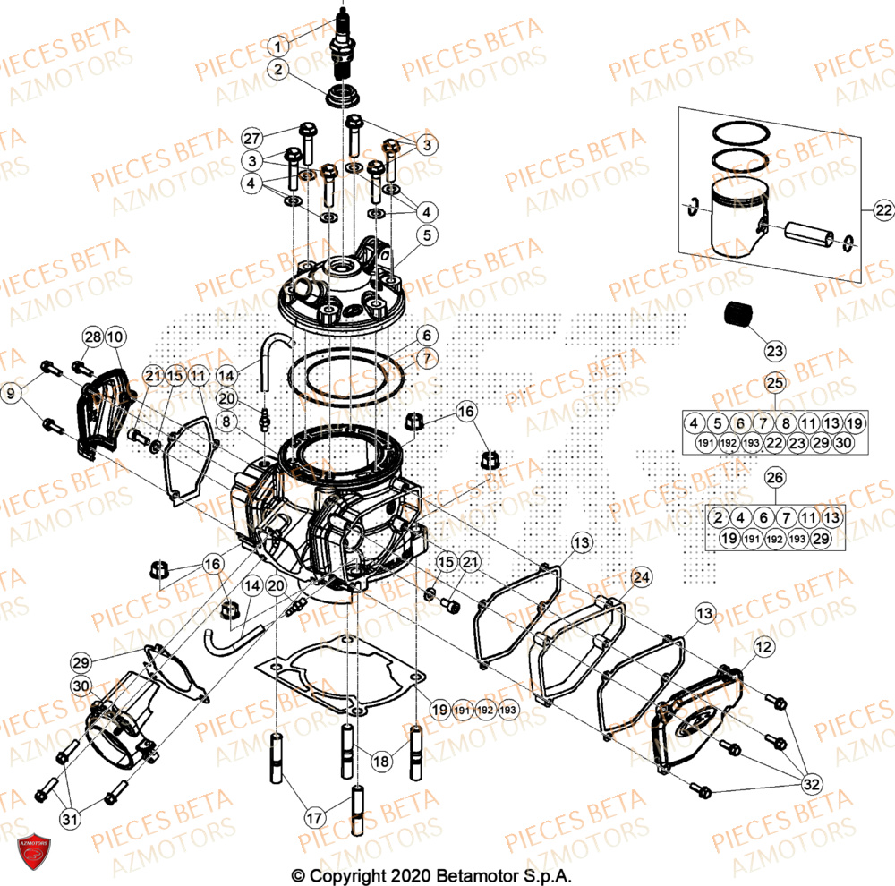 Cylindre Culasse Distribution BETA Pieces BETA CROSS RX 300 2T - (2024)