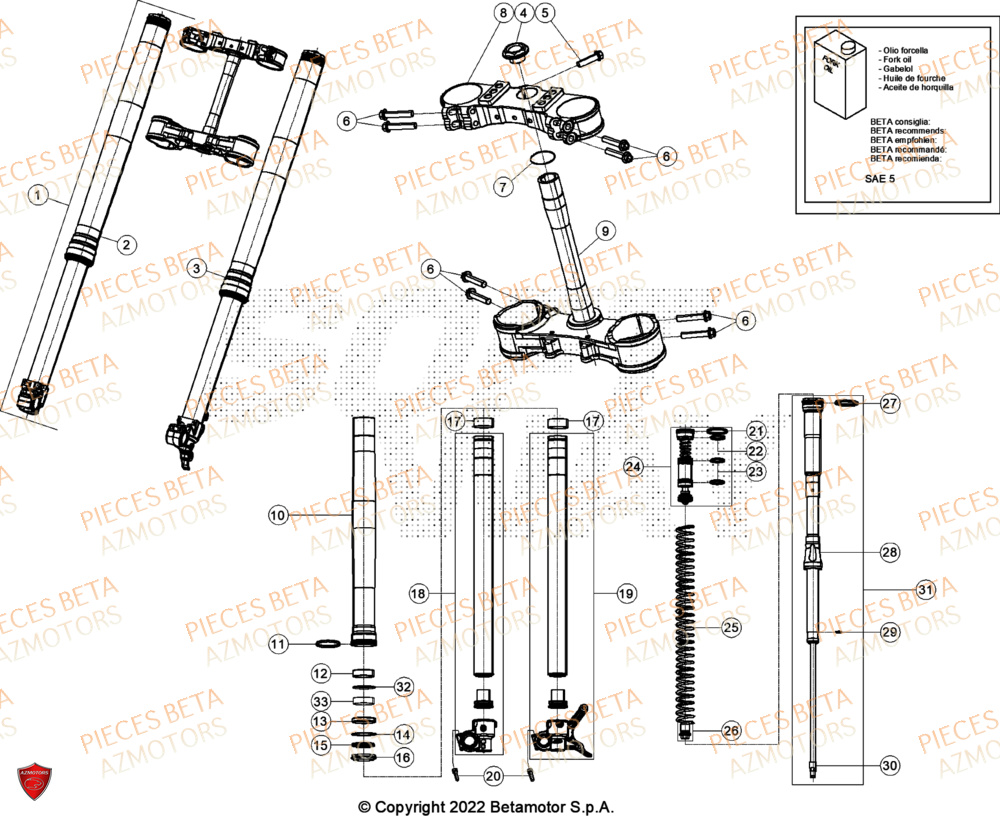 Fourche BETA Pieces BETA CROSS RX 300 2T - (2024)