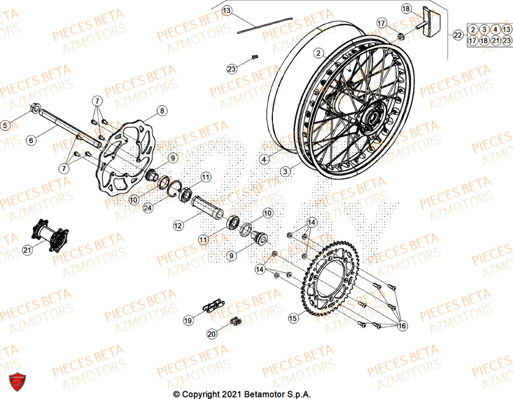 Roue Arriere BETA Pieces BETA CROSS RX 300 2T - (2024)